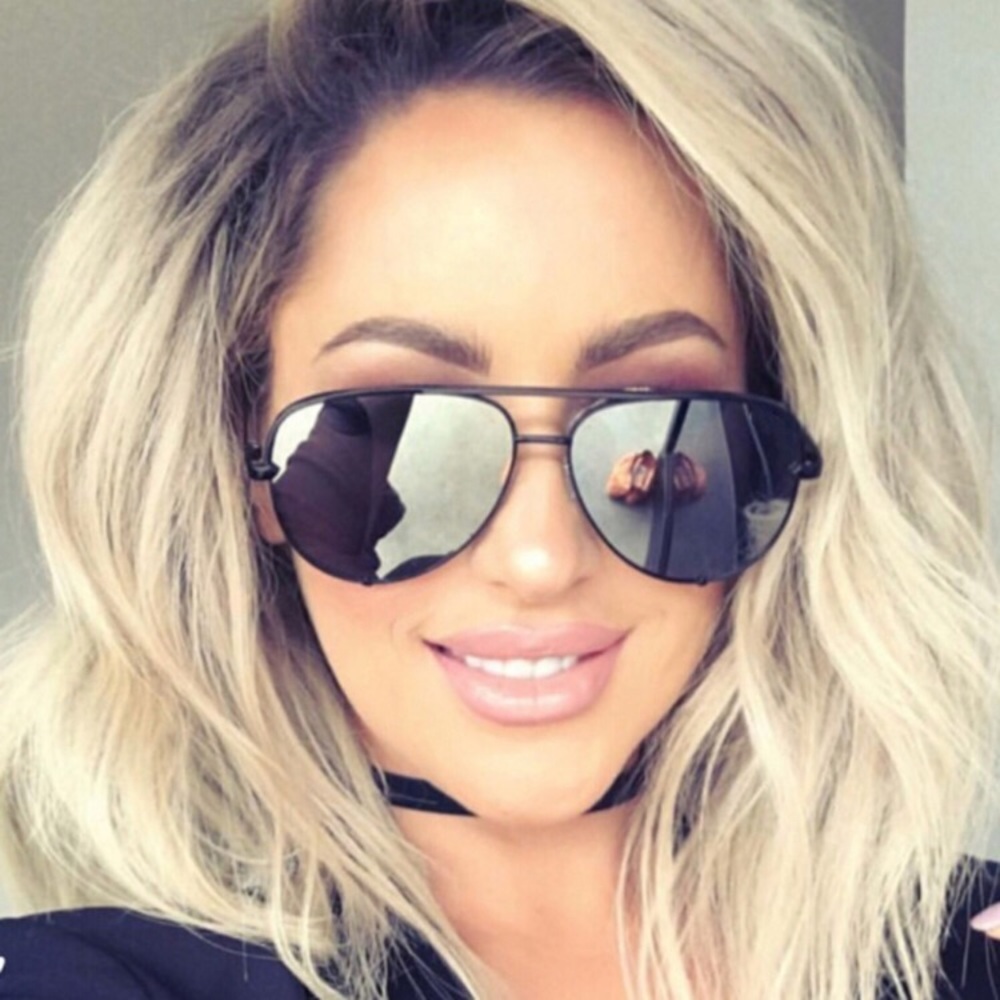Aviator Reflective Black Frame Sunglasses - Picture 2 of 4